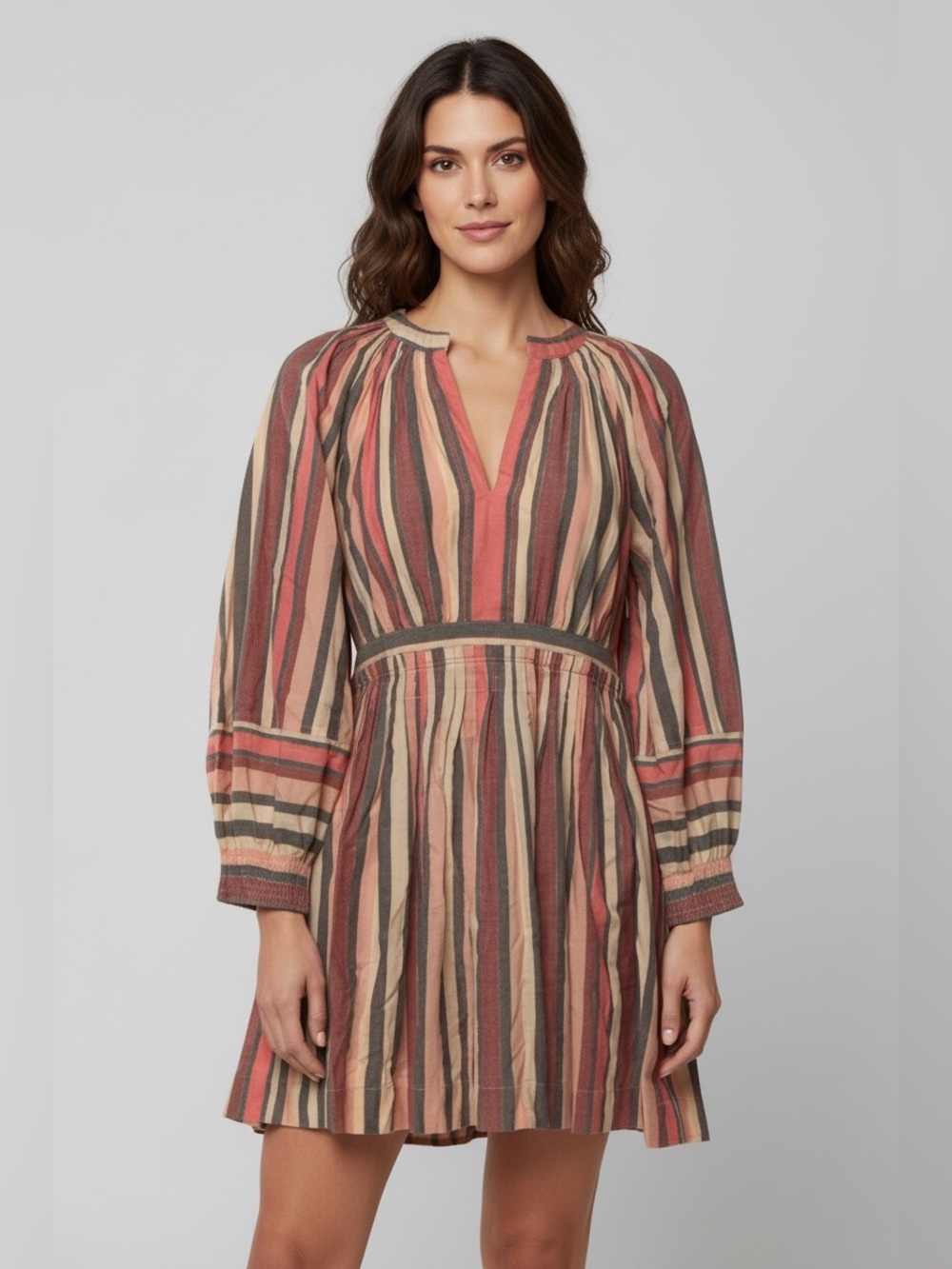 Ulla Johnson Julia Striped Mini Dress Rosewood Earthy Boho - Size Medium
